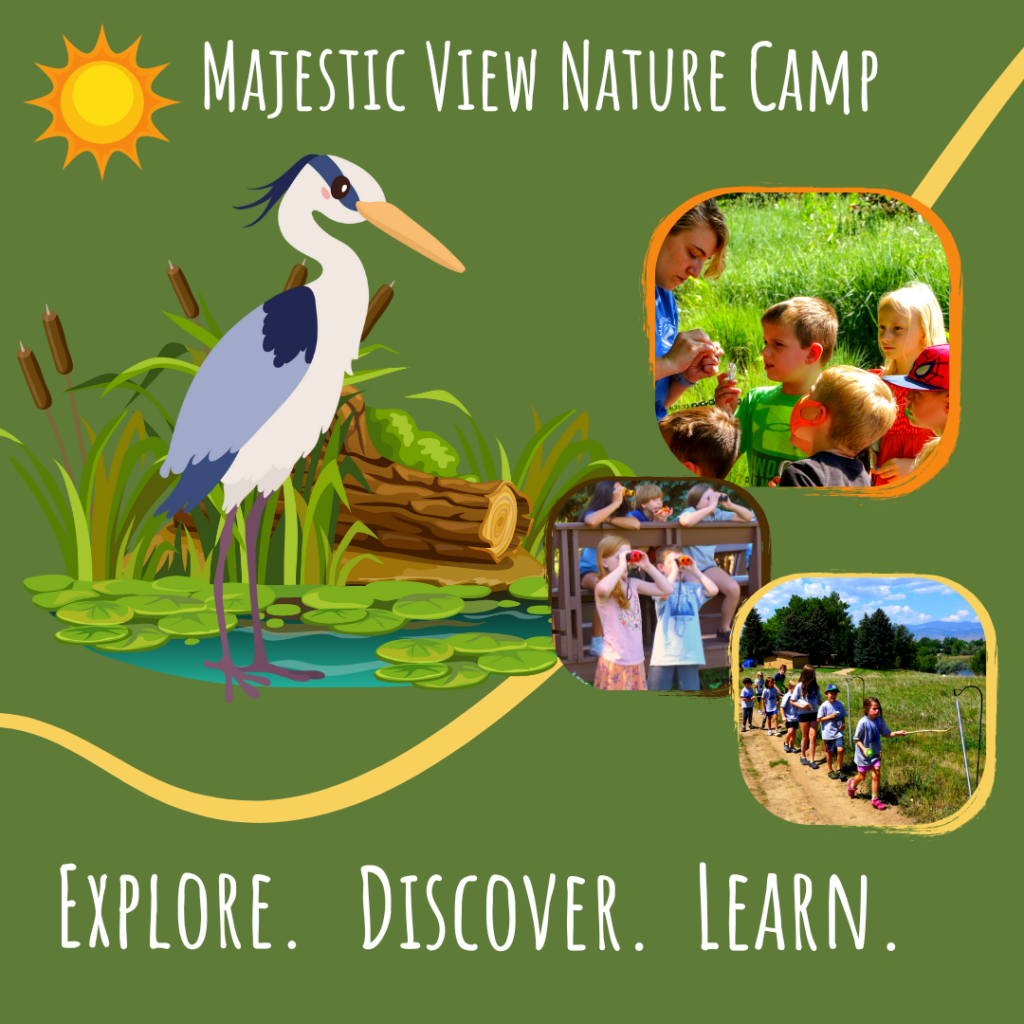 Majestic View Nature Center. Explore, discover, learn. Images of children attending outdoor programs.